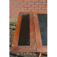 thumb-Antieke uitschuifbare eettafel met leren blad en mahoniehout-9