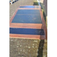 thumb-Antieke uitschuifbare eettafel met leren blad en mahoniehout-10