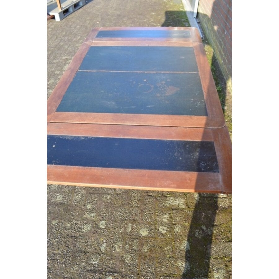 Antieke uitschuifbare eettafel met leren blad en mahoniehout-10