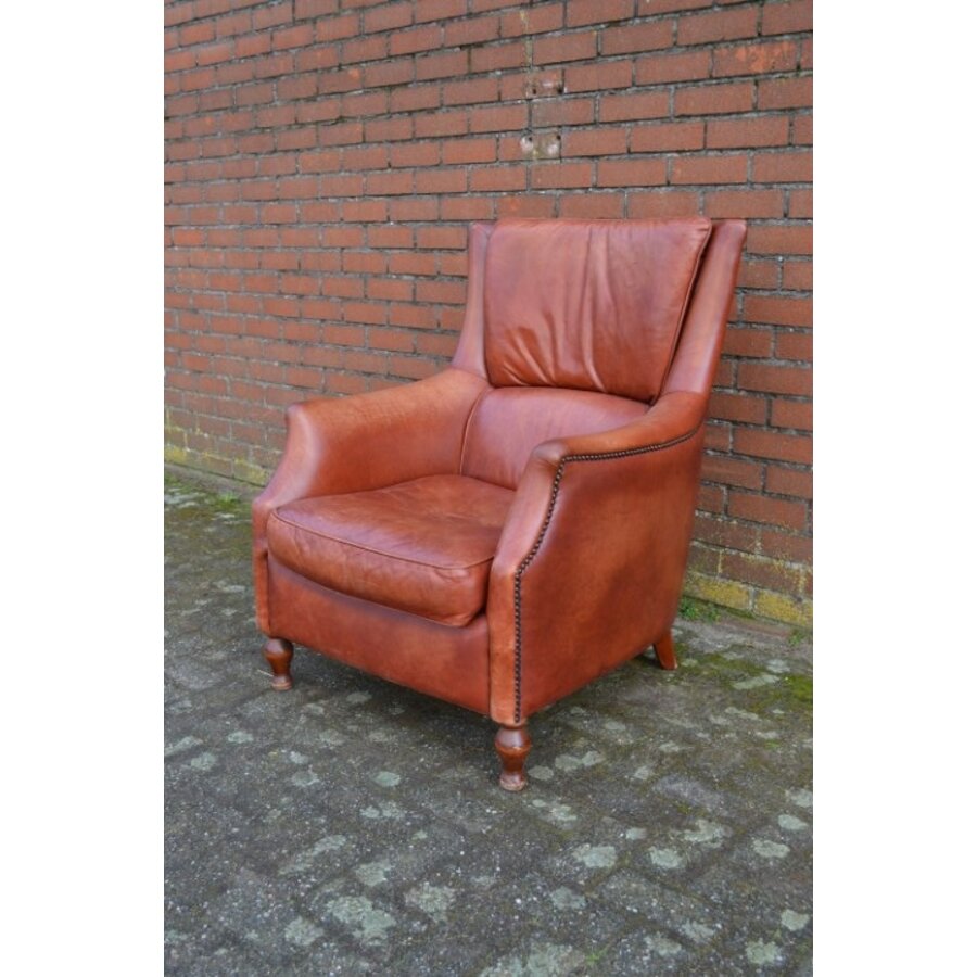 Engelse Bendic International Chesterfield fauteuil van cognackleurig schapenleer-4