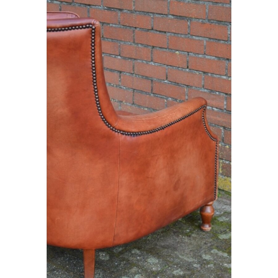 Engelse Bendic International Chesterfield fauteuil van cognackleurig schapenleer-7