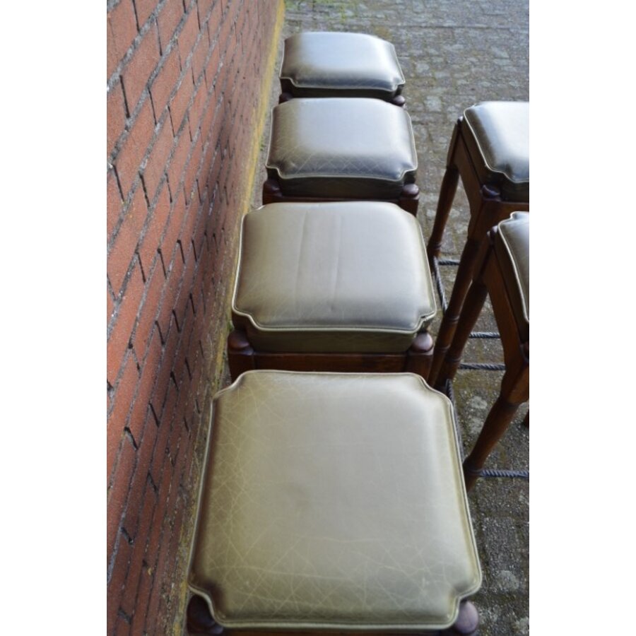 Set van 6 massief eiken barkrukken met leren zitting en metalen frame – mid-century-7