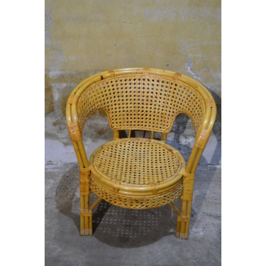 Vintage rotan armstoeltje met webbing rug- en zitting-2