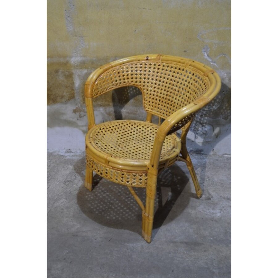 Vintage rotan armstoeltje met webbing rug- en zitting-5