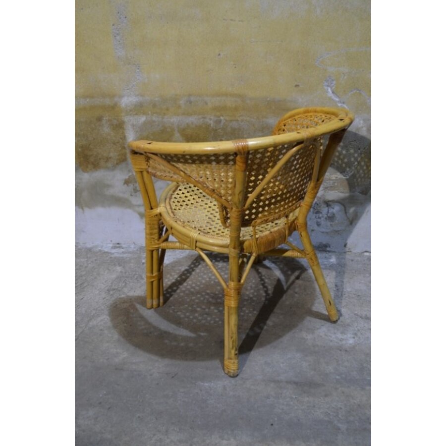 Vintage rotan armstoeltje met webbing rug- en zitting-6