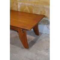 thumb-Massief donker eiken salontafel met sierlijke poten-4