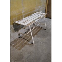 thumb-Vintage metalen bankje – hardhouten latten tuinbank-1