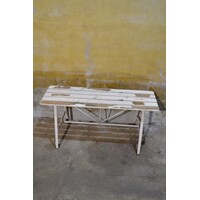 thumb-Vintage metalen bankje – hardhouten latten tuinbank-2