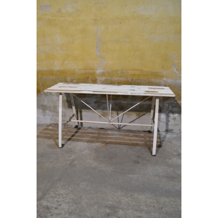 Vintage metalen bankje – hardhouten latten tuinbank-3