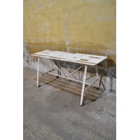 thumb-Vintage metalen bankje – hardhouten latten tuinbank-4