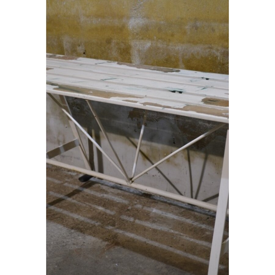 Vintage metalen bankje – hardhouten latten tuinbank-5