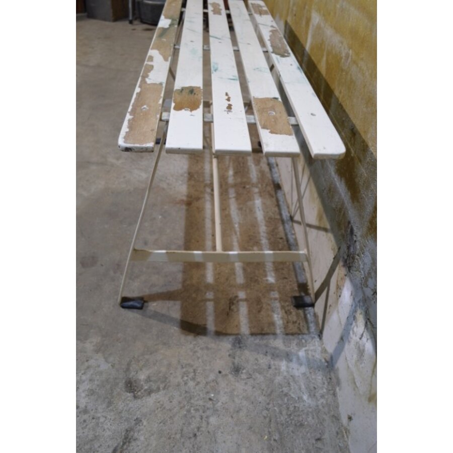 Vintage metalen bankje – hardhouten latten tuinbank-6