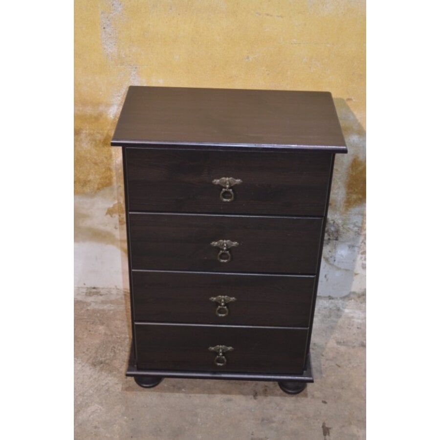 Ladekast in zwart en bruin hout in landelijke stijl met meerdere laden-3