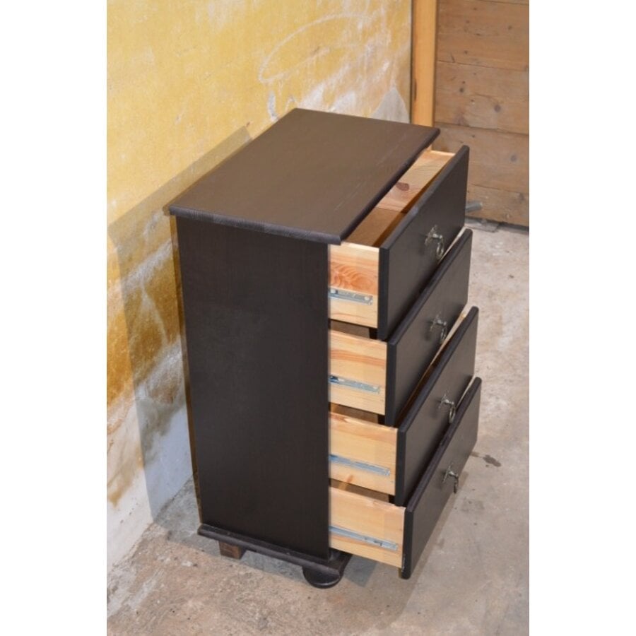 Ladekast in zwart en bruin hout in landelijke stijl met meerdere laden-5