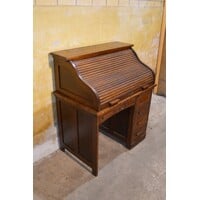 thumb-Antiek eiken bureautje met rolklep en secretaire indeling-1
