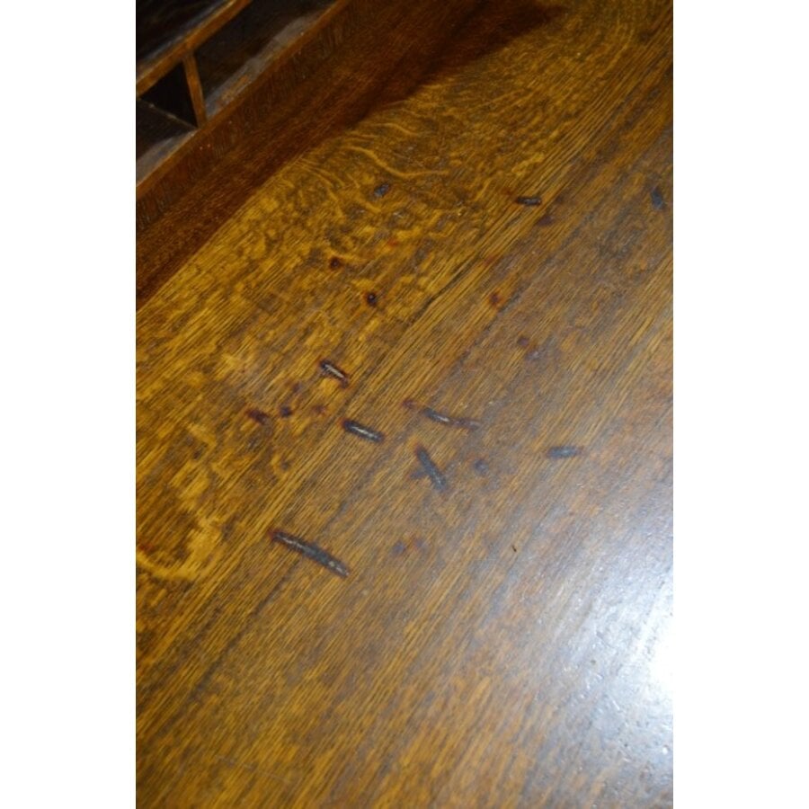 Antiek eiken bureautje met rolklep en secretaire indeling-6