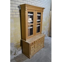 thumb-Antiek grenen vitrinekast met onderkast en 8 lades-1