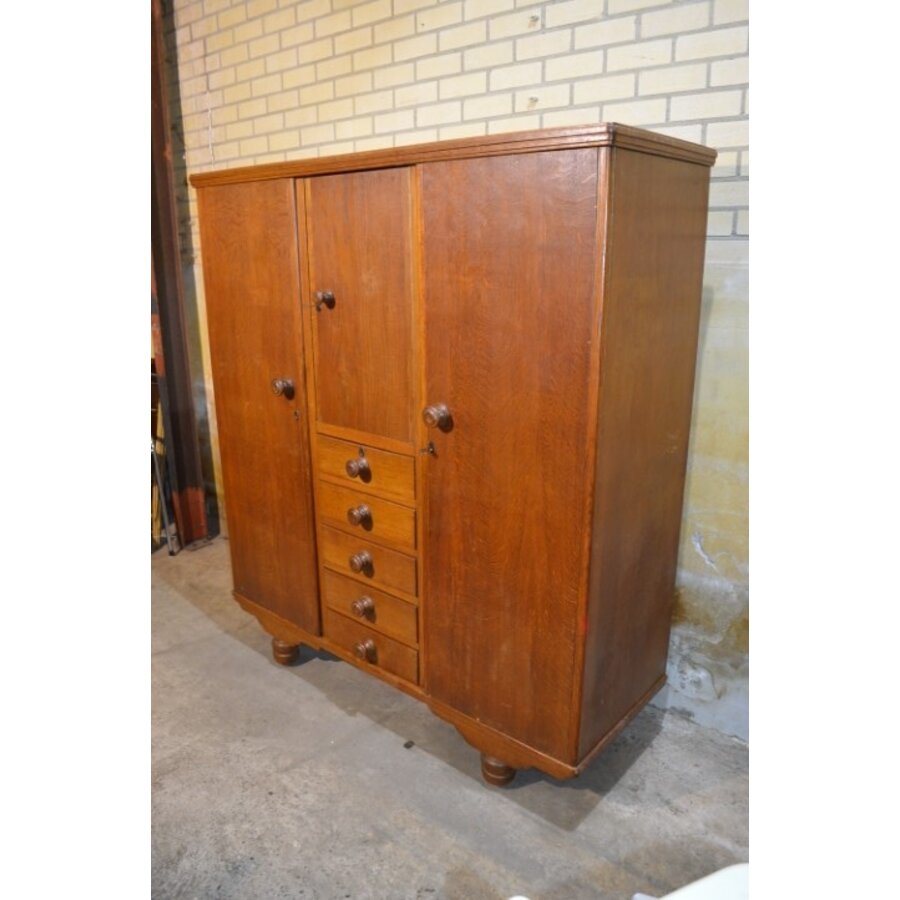 Eiken kledingkast met laden en schappen Amsterdamse School-4