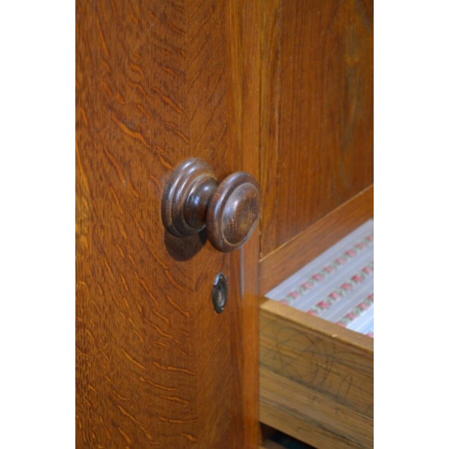 Eiken kledingkast met laden en schappen Amsterdamse School-6