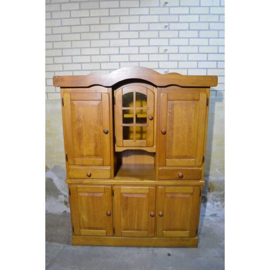 Blank eiken buffetkast 2-delig met vitrine en laden-1