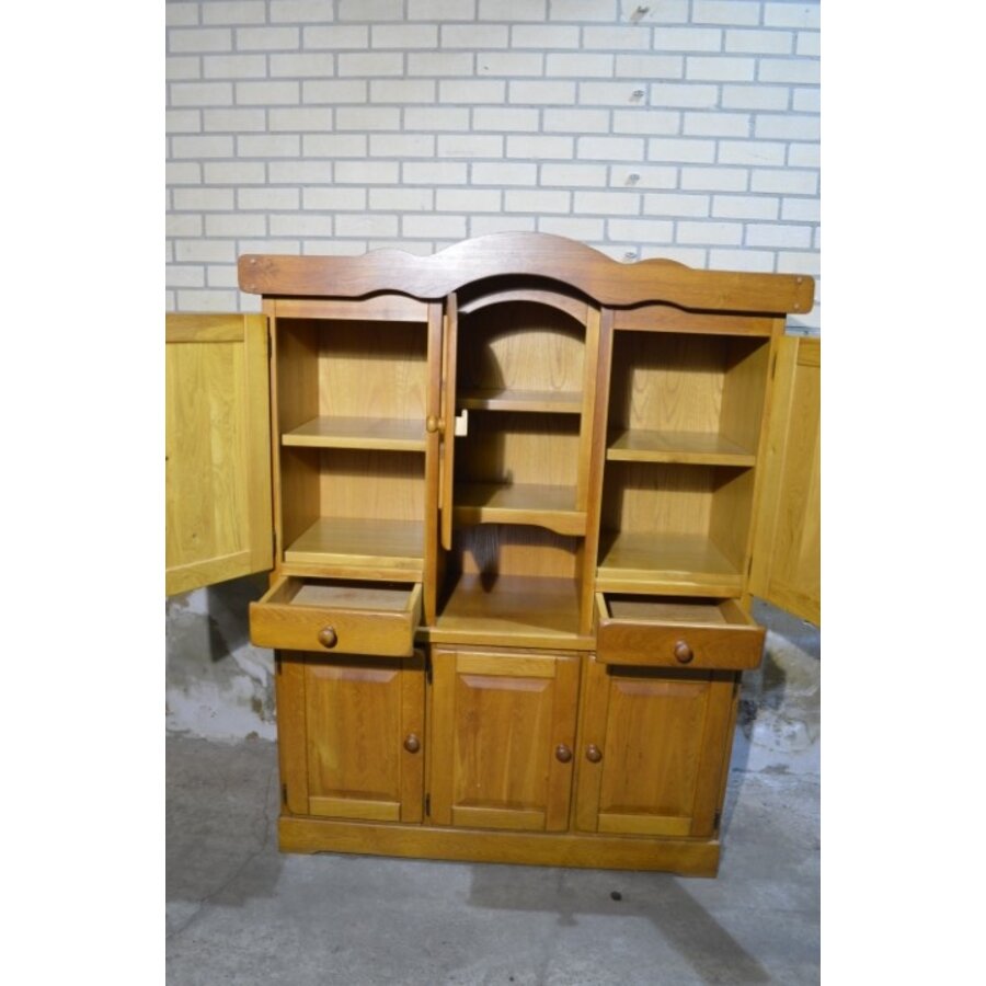 Blank eiken buffetkast 2-delig met vitrine en laden-4