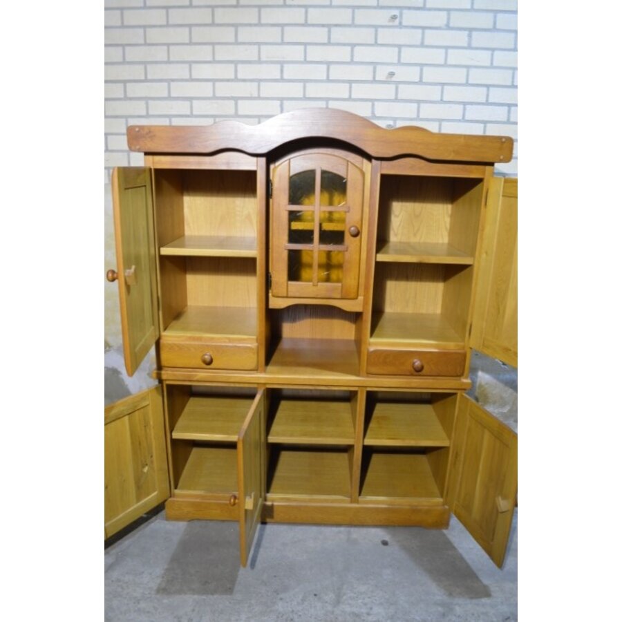 Blank eiken buffetkast 2-delig met vitrine en laden-5