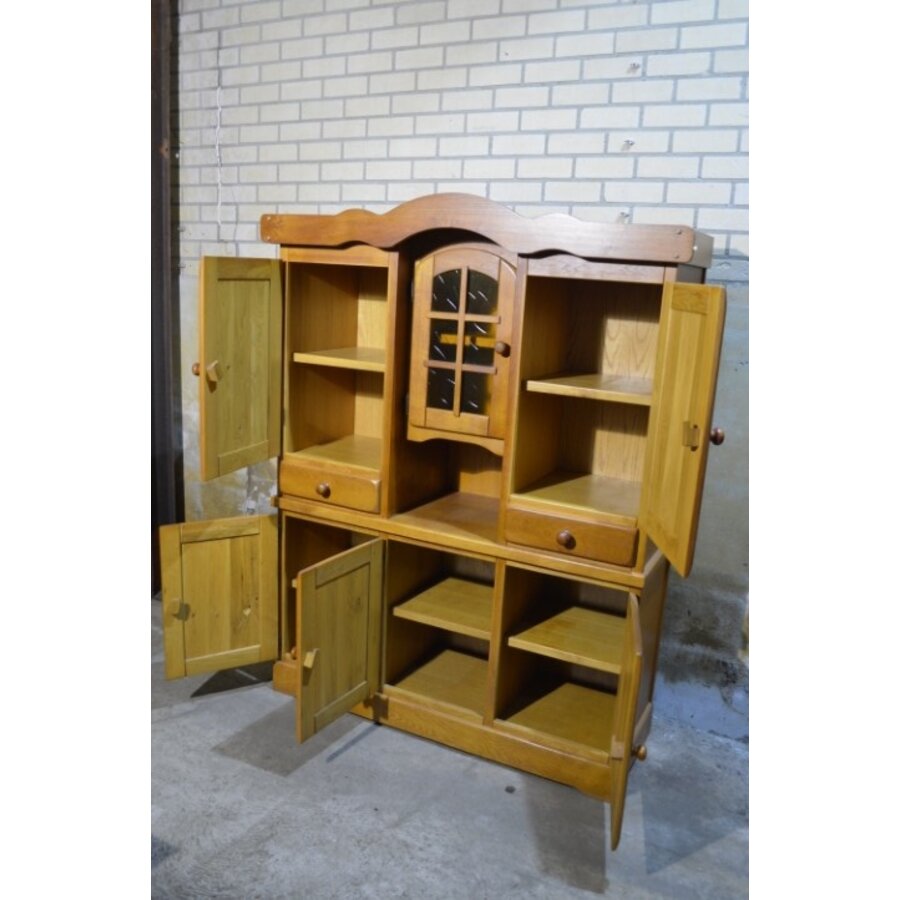 Blank eiken buffetkast 2-delig met vitrine en laden-6