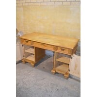 thumb-Massief grenen bureau met laden en zijkasten circa 1910-6