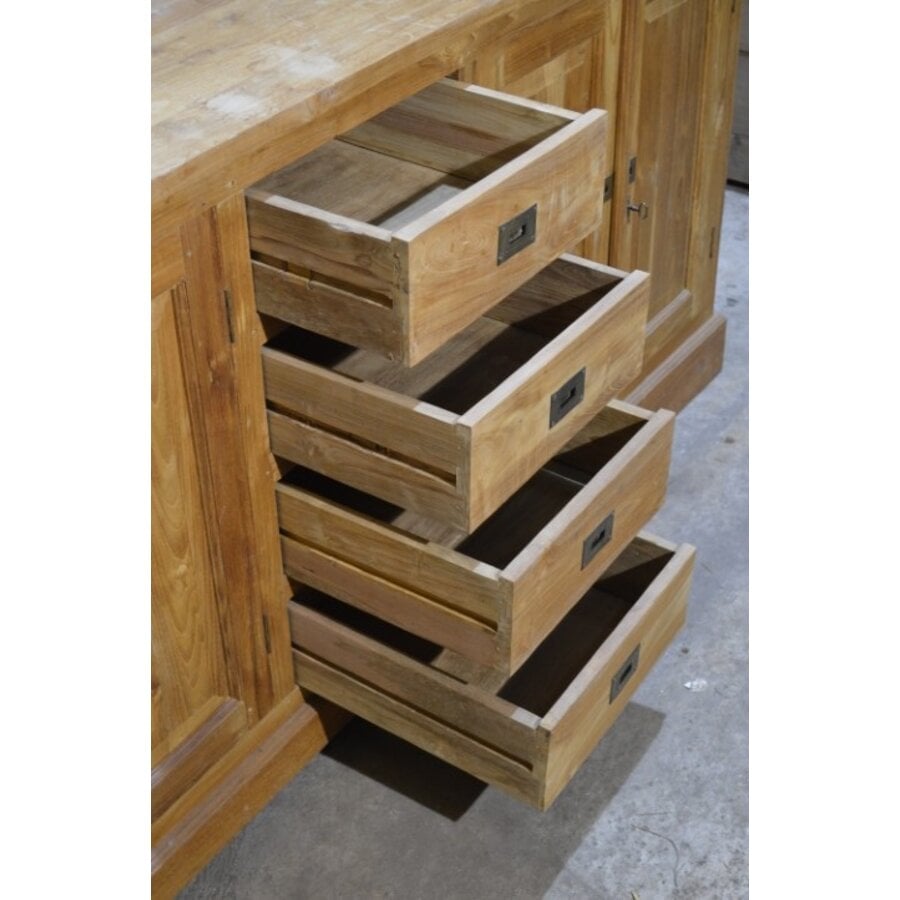 Massief teakhouten dressoir met laden en deurtjes-7