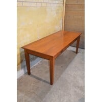 thumb-Massief eiken eettafel met 3 laden en metalen handgrepen-1