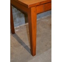 thumb-Massief eiken eettafel met 3 laden en metalen handgrepen-2