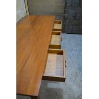 thumb-Massief eiken eettafel met 3 laden en metalen handgrepen-4