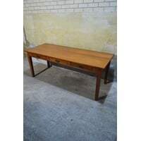 thumb-Massief eiken eettafel met 3 laden en metalen handgrepen-7