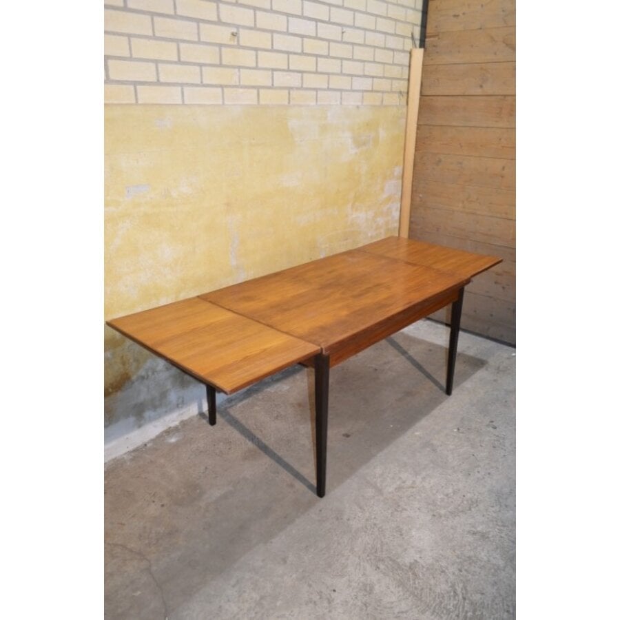 Retro teakhouten eettafel uit de jaren 60, uitschuifbaar-9