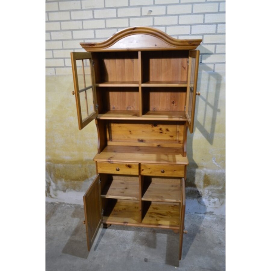 Grenen buffetkast met vitrine, 2 lades en onderkast-5