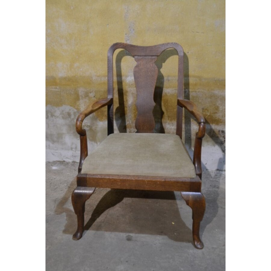 Antieke Engelse dames fauteuil van eikenhout met armleuningen-2