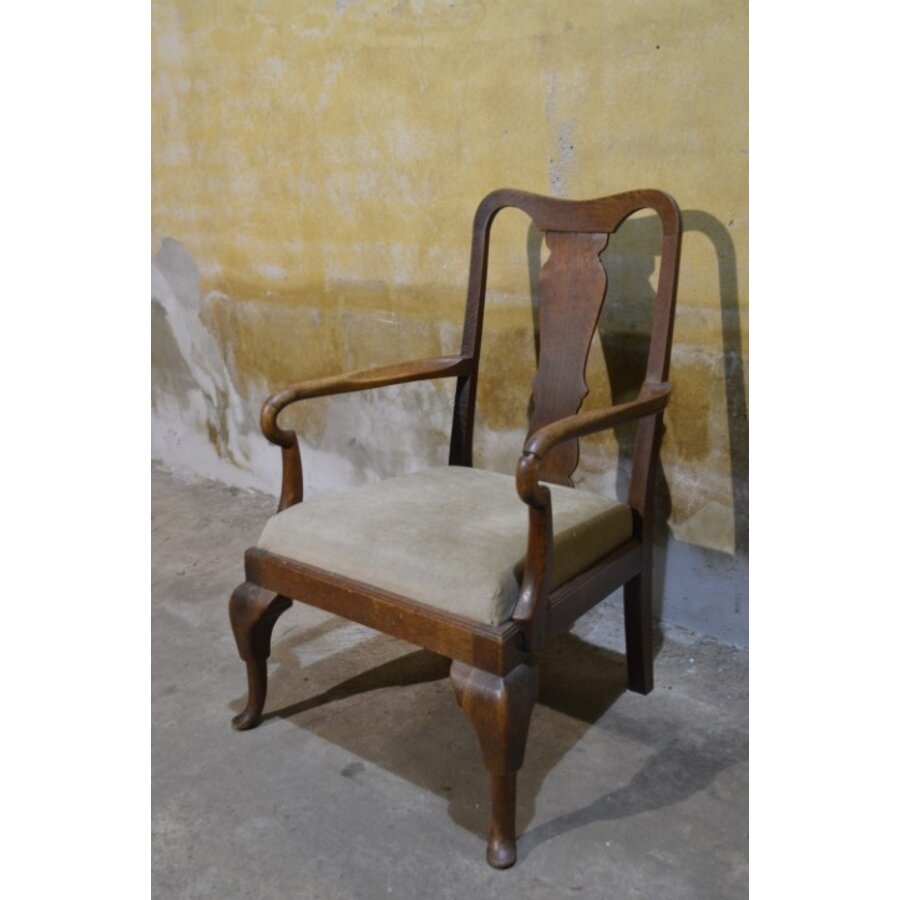 Antieke Engelse dames fauteuil van eikenhout met armleuningen-3