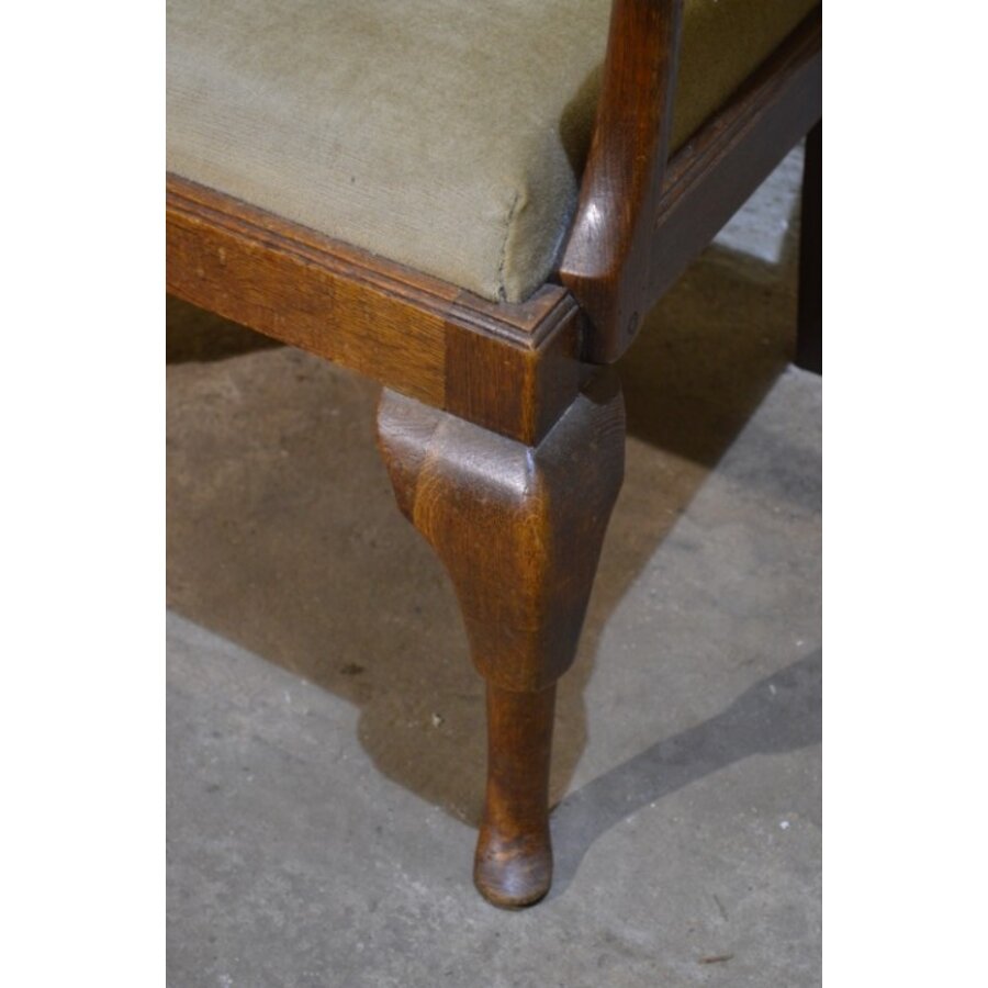 Antieke Engelse dames fauteuil van eikenhout met armleuningen-4