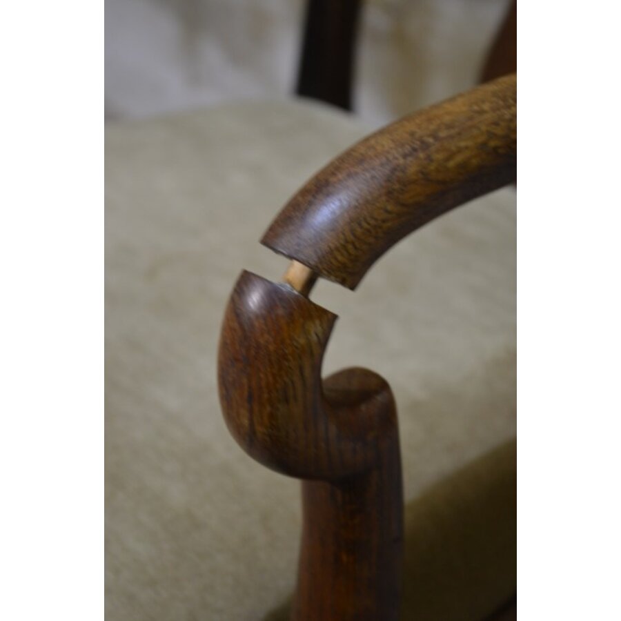 Antieke Engelse dames fauteuil van eikenhout met armleuningen-5