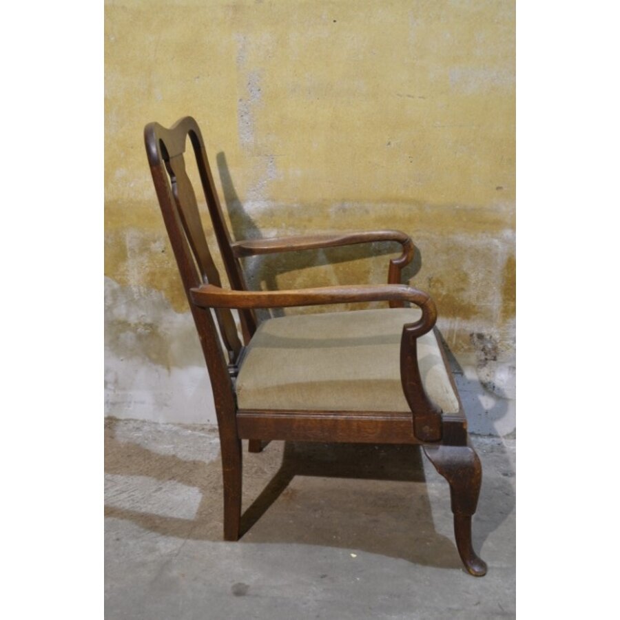 Antieke Engelse dames fauteuil van eikenhout met armleuningen-6