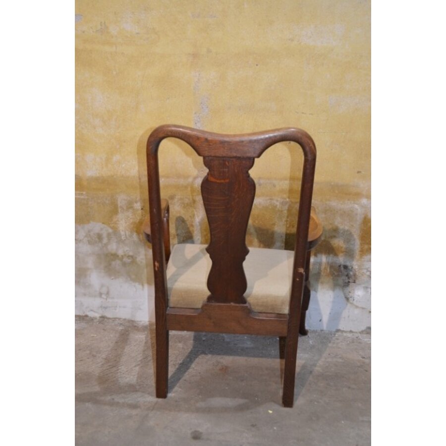 Antieke Engelse dames fauteuil van eikenhout met armleuningen-7