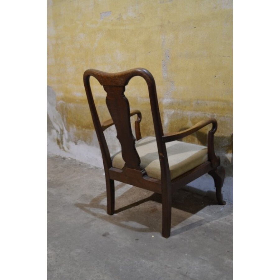 Antieke Engelse dames fauteuil van eikenhout met armleuningen-8