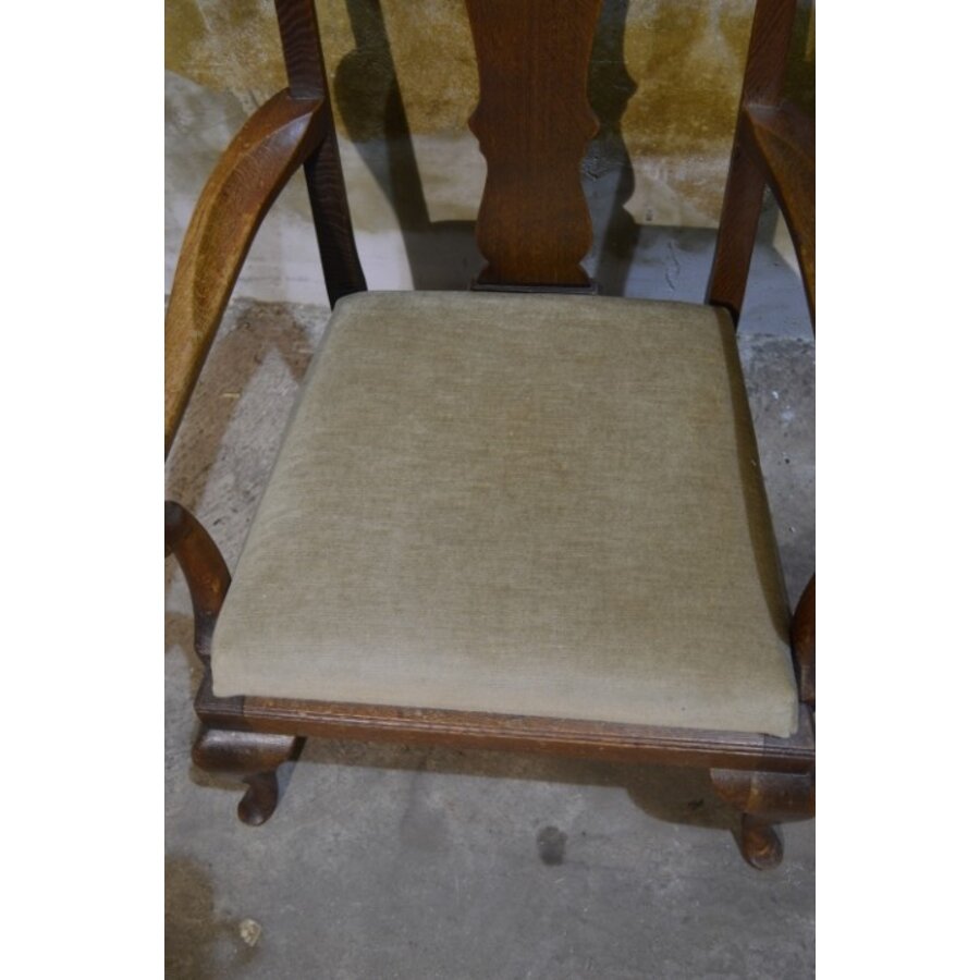 Antieke Engelse dames fauteuil van eikenhout met armleuningen-9