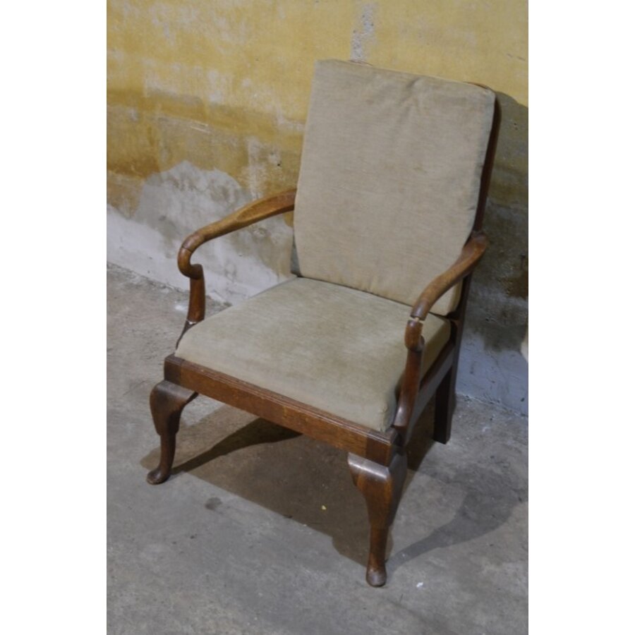 Antieke Engelse dames fauteuil van eikenhout met armleuningen-10