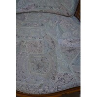 thumb-Vintage fauteuil met houten frame, rotan en beklede kussens-8