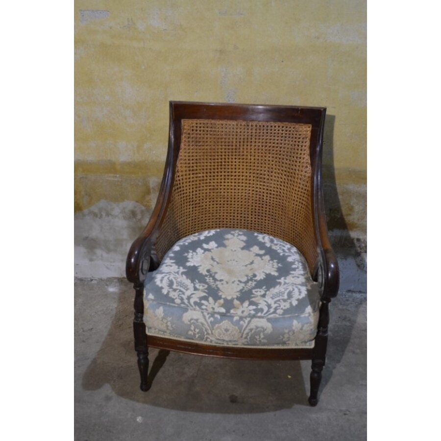 Elegante Regency mahoniehouten bergère stoel met rieten rug-3