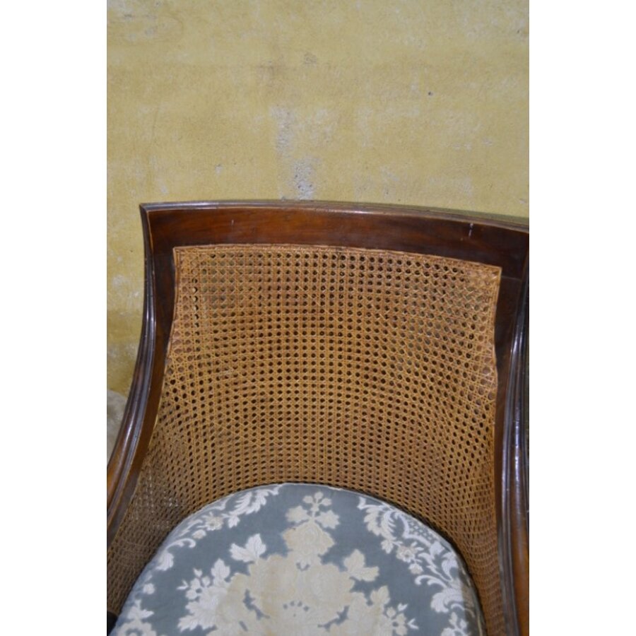 Elegante Regency mahoniehouten bergère stoel met rieten rug-5