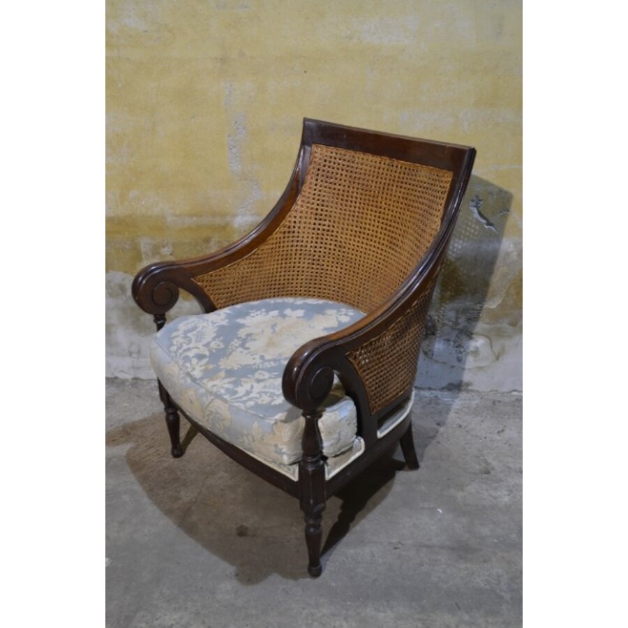 Elegante Regency mahoniehouten bergère stoel met rieten rug-6