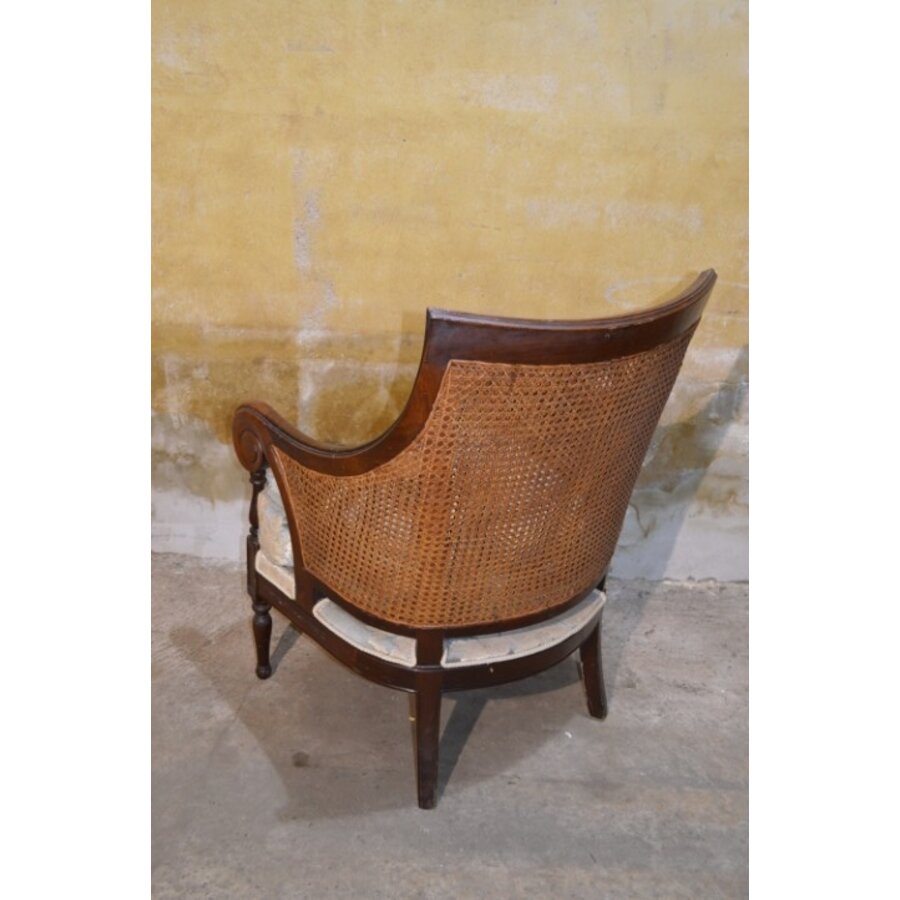 Elegante Regency mahoniehouten bergère stoel met rieten rug-7