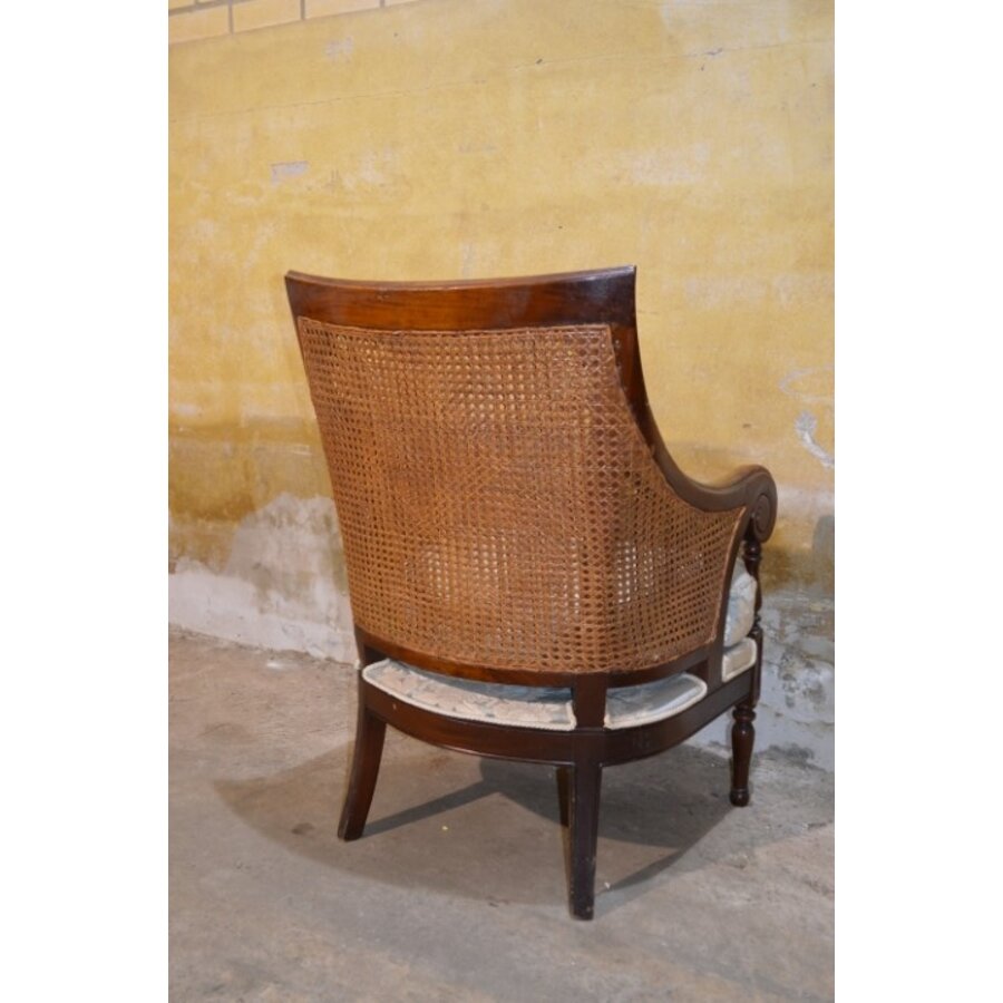 Elegante Regency mahoniehouten bergère stoel met rieten rug-8